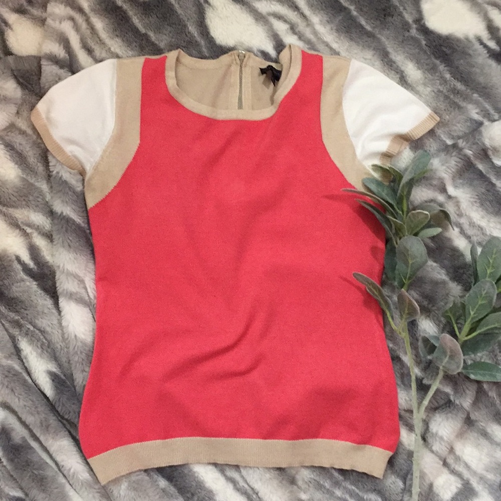 The Limited Tan, Coral, White Color Block Sweater